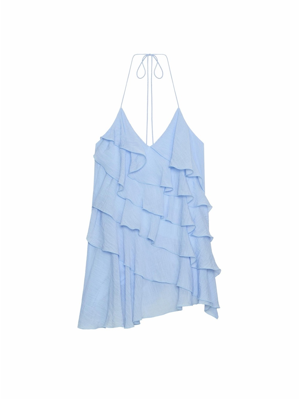 Zara Pale Blue Ruffle Halter Swim Cover-Up